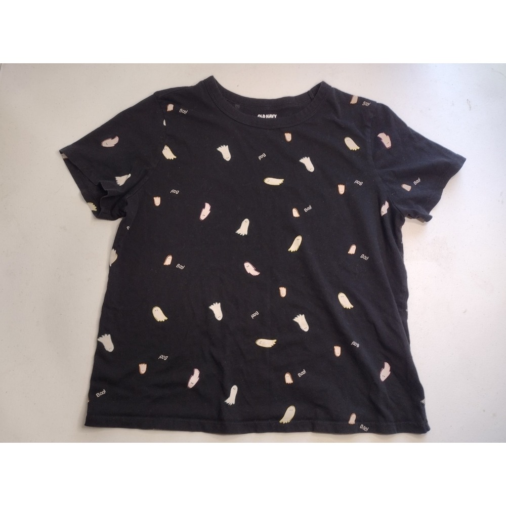 Old Navy Everywear Womens Black Ghost Boo Halloween‎ Graphic T-Shirt Size M